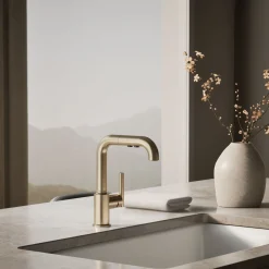 Pull-out kitchen sink faucet with three-function sprayhead