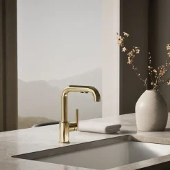 Pull-out kitchen sink faucet with three-function sprayhead