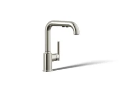 Pull-out kitchen sink faucet with three-function sprayhead