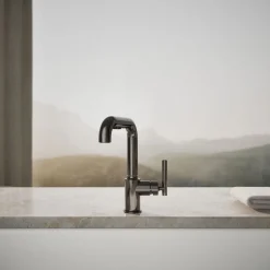 Pull-out kitchen sink faucet with three-function sprayhead
