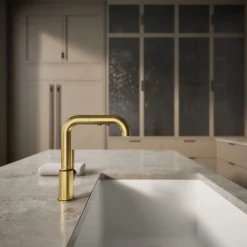 Pull-out kitchen sink faucet with three-function sprayhead