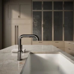 Pull-out kitchen sink faucet with three-function sprayhead