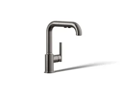 Pull-out kitchen sink faucet with three-function sprayhead