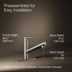 Pull-out kitchen sink faucet with three-function sprayhead