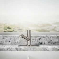 Pull-out kitchen sink faucet with three-function sprayhead