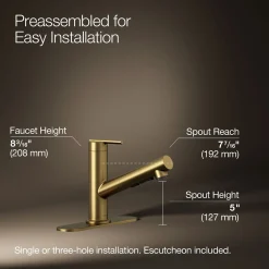 Pull-out kitchen sink faucet with three-function sprayhead