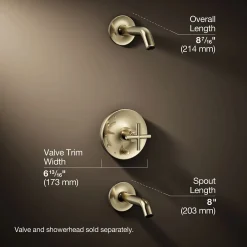 Rite-Temp® bath and shower trim kit with push-button diverter and cross handle, without showerhead