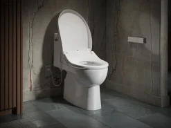 Round-front bidet toilet seat with remote control