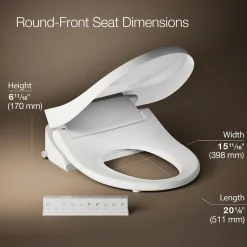 Round-front bidet toilet seat with remote control