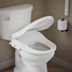 Round-front bidet toilet seat with remote control
