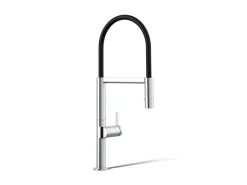 Semi-professional kitchen sink faucet with two-function sprayhead