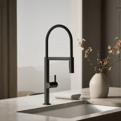 Semi-professional kitchen sink faucet with two-function sprayhead