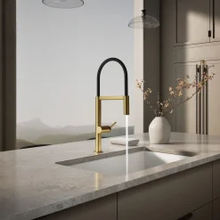 Semi-professional kitchen sink faucet with two-function sprayhead