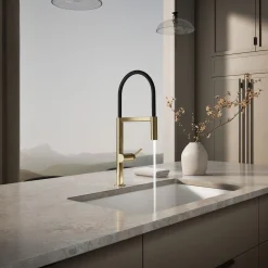 Semi-professional kitchen sink faucet with two-function sprayhead