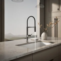 Semi-professional kitchen sink faucet with two-function sprayhead