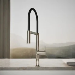 Semi-professional kitchen sink faucet with two-function sprayhead