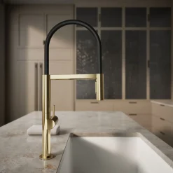Semi-professional kitchen sink faucet with two-function sprayhead