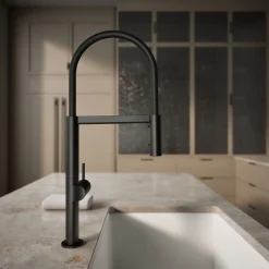 Semi-professional kitchen sink faucet with two-function sprayhead
