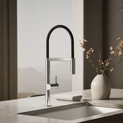 Semi-professional kitchen sink faucet with two-function sprayhead