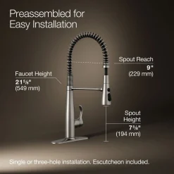 Semi-professional kitchen sink faucet with three-function sprayhead