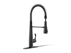 Semi-professional kitchen sink faucet with three-function sprayhead