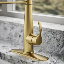 Semi-professional kitchen sink faucet with three-function sprayhead