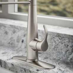 Semi-professional kitchen sink faucet with three-function sprayhead
