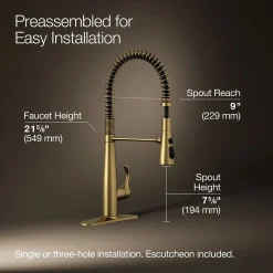 Semi-professional kitchen sink faucet with three-function sprayhead