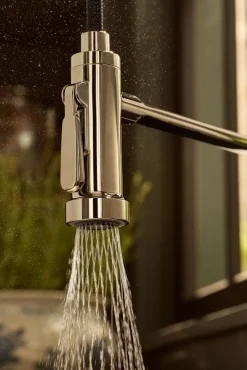 Semi-professional kitchen sink faucet with two-function sprayhead