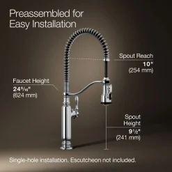 Semi-professional kitchen sink faucet with three-function sprayhead