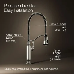 Semi-professional kitchen sink faucet with three-function sprayhead