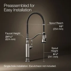 Semi-professional kitchen sink faucet with three-function sprayhead