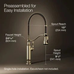 Semi-professional kitchen sink faucet with three-function sprayhead