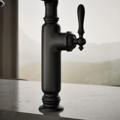 Semi-professional kitchen sink faucet with three-function sprayhead