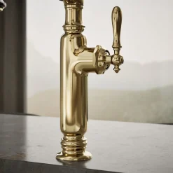 Semi-professional kitchen sink faucet with three-function sprayhead