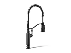 Semi-professional kitchen sink faucet with three-function sprayhead