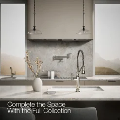 Semi-professional kitchen sink faucet with three-function sprayhead