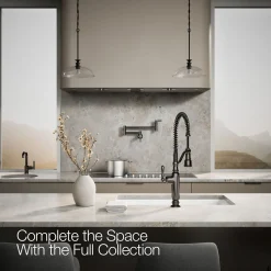 Semi-professional kitchen sink faucet with three-function sprayhead