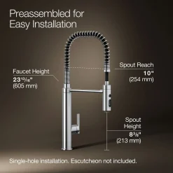 Semi-professional kitchen sink faucet with three-function sprayhead