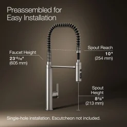 Semi-professional kitchen sink faucet with three-function sprayhead