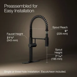 Semi-professional kitchen sink faucet with three-function sprayhead
