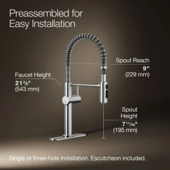 Semi-professional kitchen sink faucet with three-function sprayhead