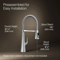 Semi-professional kitchen sink faucet with three-function sprayhead