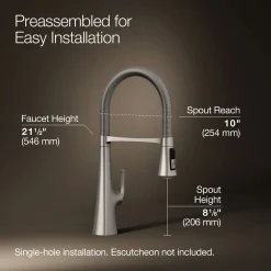 Semi-professional kitchen sink faucet with three-function sprayhead