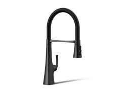 Semi-professional kitchen sink faucet with three-function sprayhead