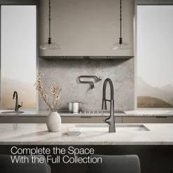 Semi-professional kitchen sink faucet with three-function sprayhead