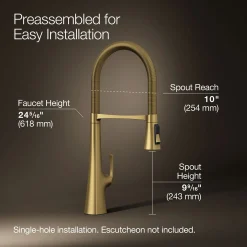 Semi-professional kitchen sink faucet with three-function sprayhead