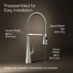 Semi-professional kitchen sink faucet with three-function sprayhead