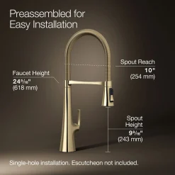 Semi-professional kitchen sink faucet with three-function sprayhead