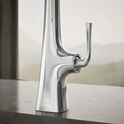 Semi-professional kitchen sink faucet with three-function sprayhead
